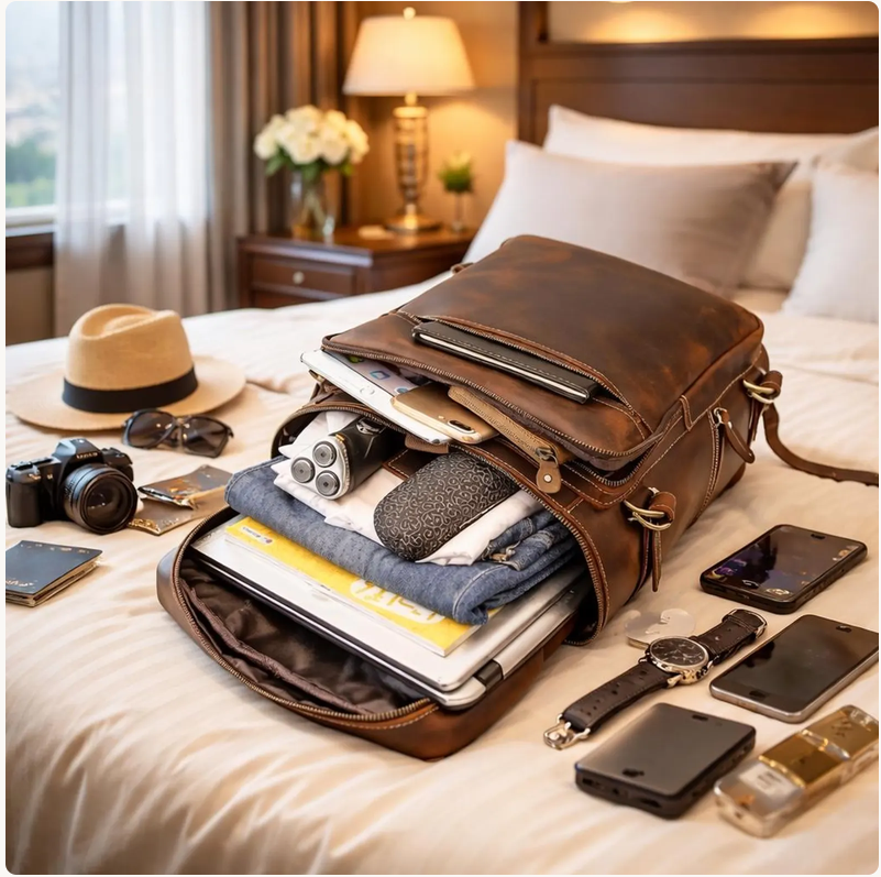 Sac à dos en cuir véritable marron pour ordinateur portable 17,5 pouces – Sac de travail