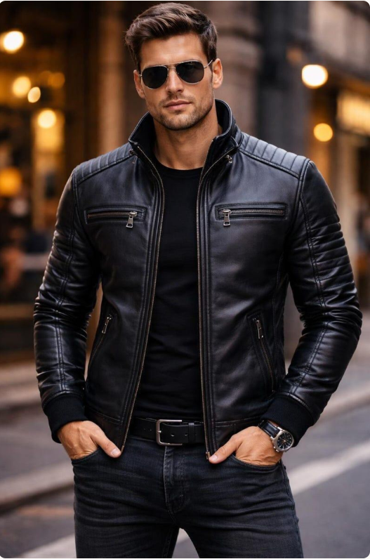 Veste en cuir véritable pour homme