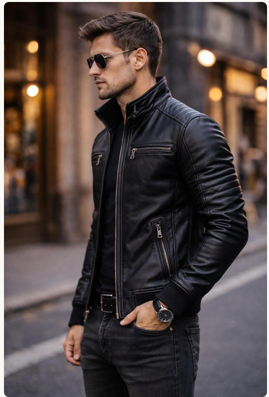 Veste en cuir véritable pour homme