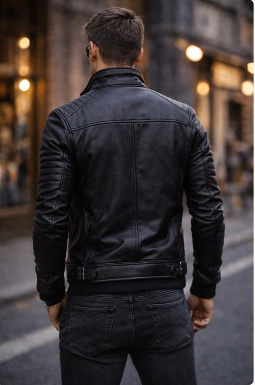 Veste en cuir véritable pour homme