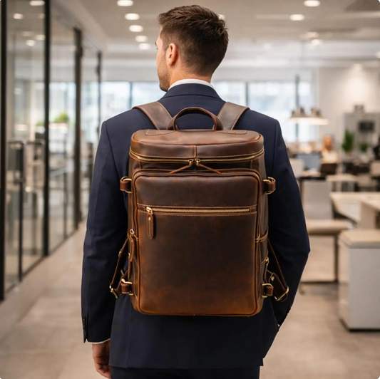 Sac à dos en cuir véritable marron pour ordinateur portable 17,5 pouces – Sac  de travail