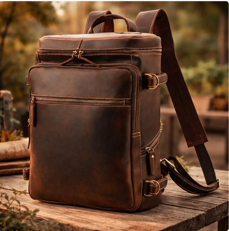Sac à dos en cuir véritable marron pour ordinateur portable 17,5 pouces – Sac  de travail