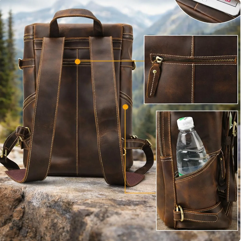 Sac à dos en cuir véritable marron pour ordinateur portable 17,5 pouces – Sac  de travail